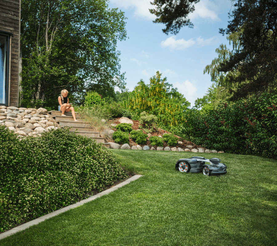 robotic lawn mower on large grass